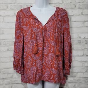 NWT Stitch Fix Skies are Blue Orange Blue Paisley Blouse Womens Medium